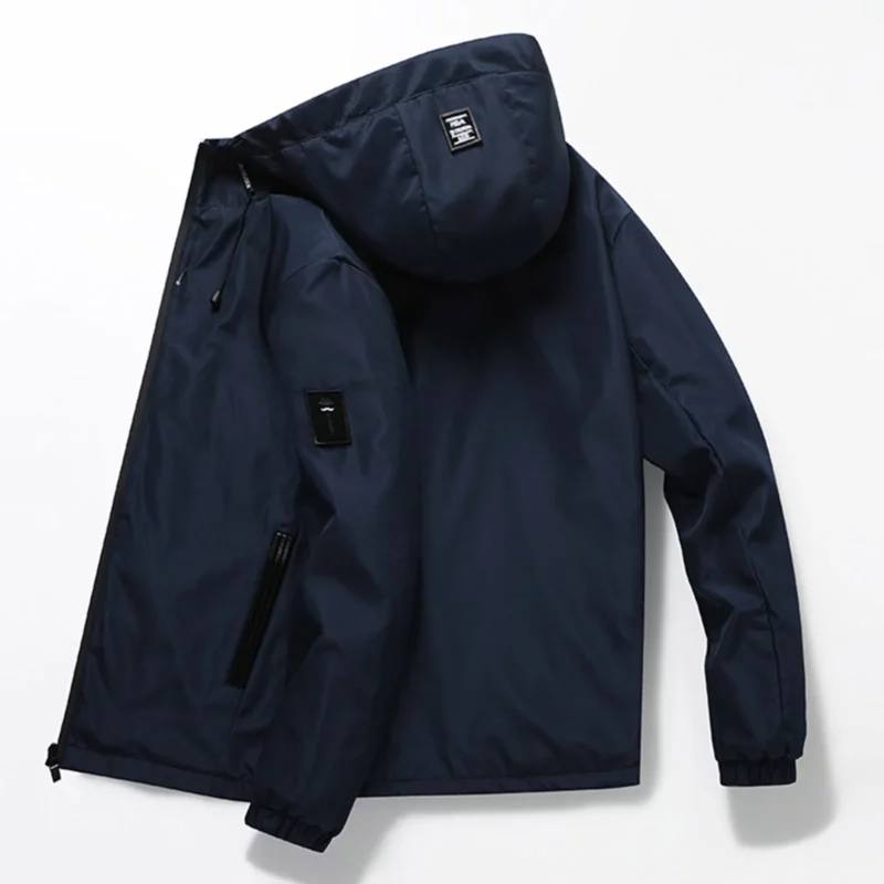 Mens Autumn Winter Casual Jacket Solid Color Plus Size Loose Caual Hooded Outwears Coats Windproof Outdoor Sport Zipper Clothes - Image 3