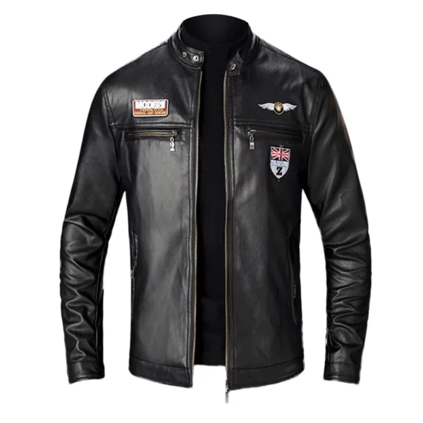 Leather Lop Bags Men'S Autumn Winter Slim Leather Jacket Fashion Custom Printed Motorcycle Coat Zipper куртка мужская зимняя