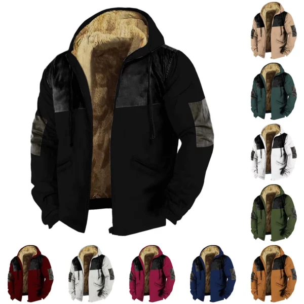 Men'S Jackets 2024 Men Europe Fashion Popular Solid Color Hooded Coat Autumn Winter Streetwear Casual Overcoat Fleeced Clothing