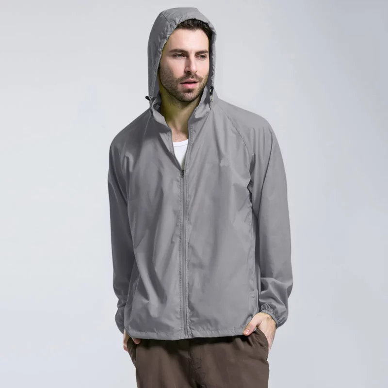 Mens Four Seasons Solid Color Packable Rain Jacket Lightweight Windproof Outwear Man Fashion Casual Windbreaker Male Clothes - Image 6