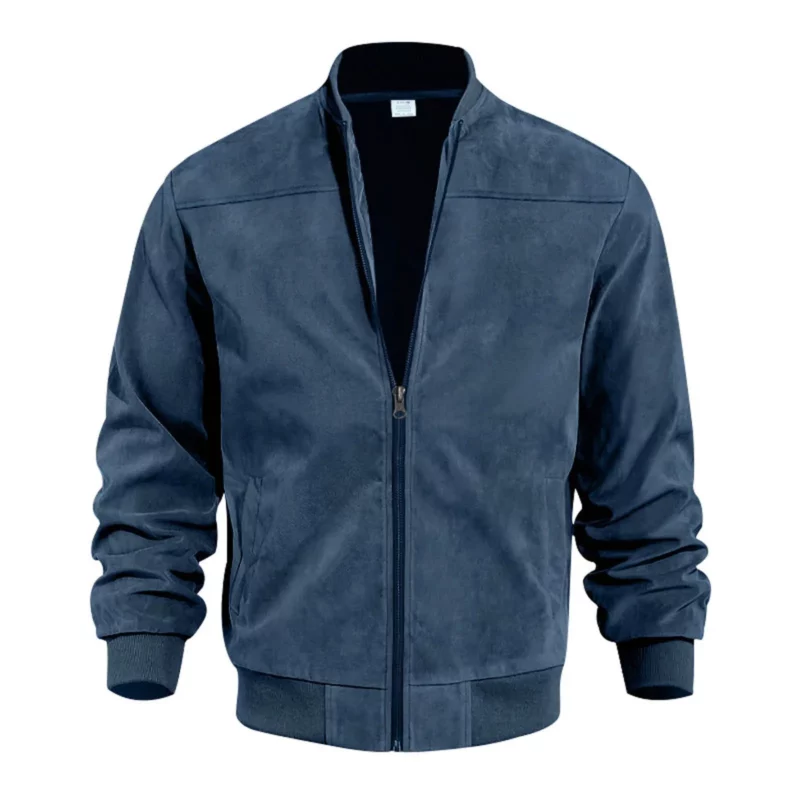 Mens Retro Suede Bomber Leather Jacket Autumn Winter Streetwear Long Sleeve Full Zip Coat Outerwears Windproof Baseball Jackets - Image 2