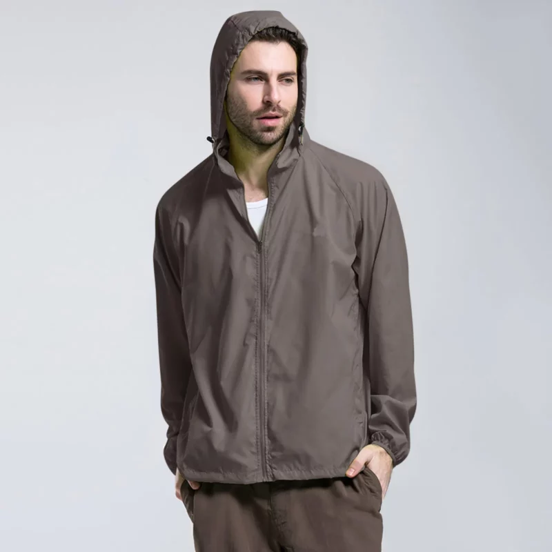 Mens Four Seasons Solid Color Packable Rain Jacket Lightweight Windproof Outwear Man Fashion Casual Windbreaker Male Clothes - Image 3