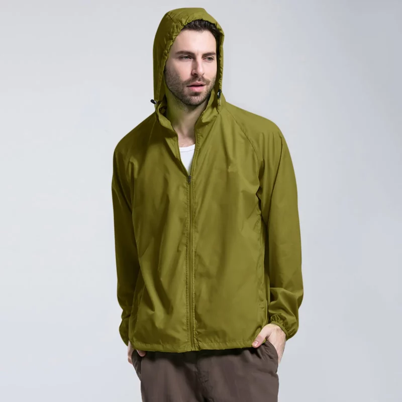 Mens Four Seasons Solid Color Packable Rain Jacket Lightweight Windproof Outwear Man Fashion Casual Windbreaker Male Clothes - Image 5