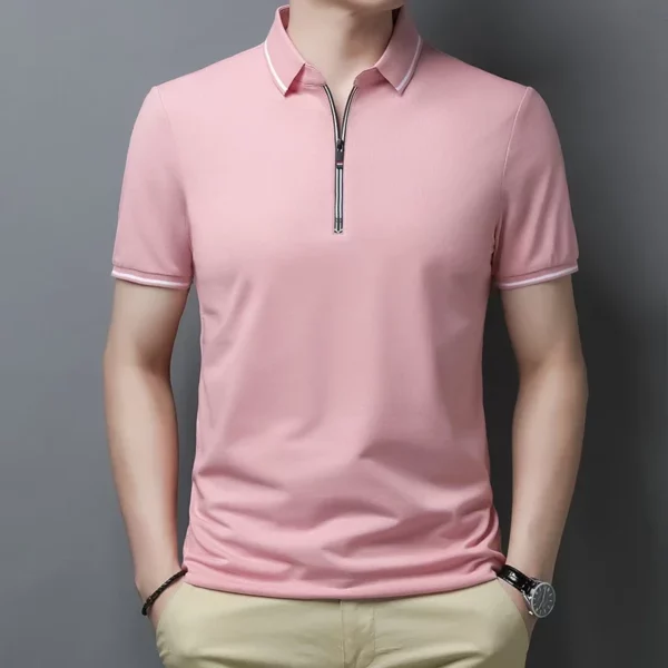 New Men's Casual and Fashionable Solid Color Short Sleeved Polo Shirt