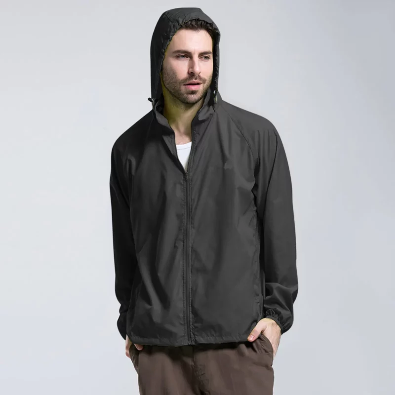 Mens Four Seasons Solid Color Packable Rain Jacket Lightweight Windproof Outwear Man Fashion Casual Windbreaker Male Clothes - Image 2